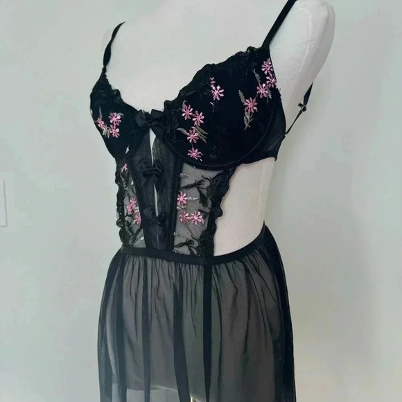 NEW Fairycore coquette goth  lingerie dress floral whimsy - Picture 5 of 7